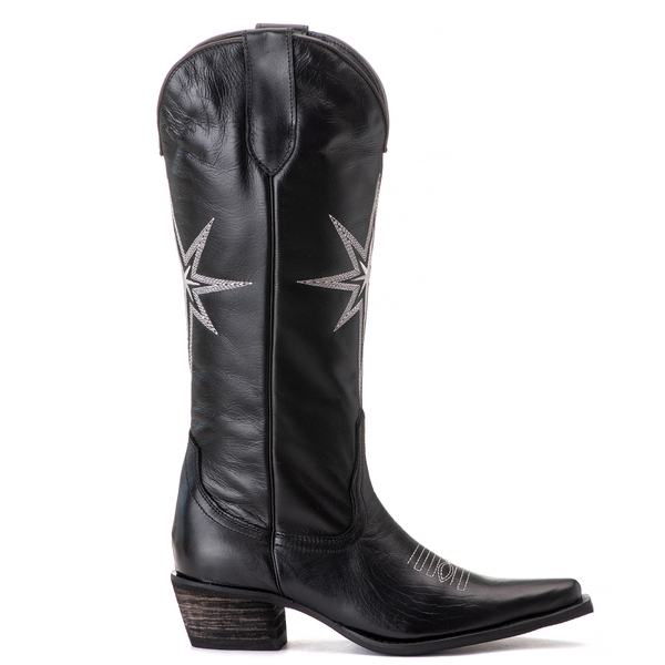 Bota Feminina Texana Tucson - Couro Preto - Solado P52 Rustico Preto 
