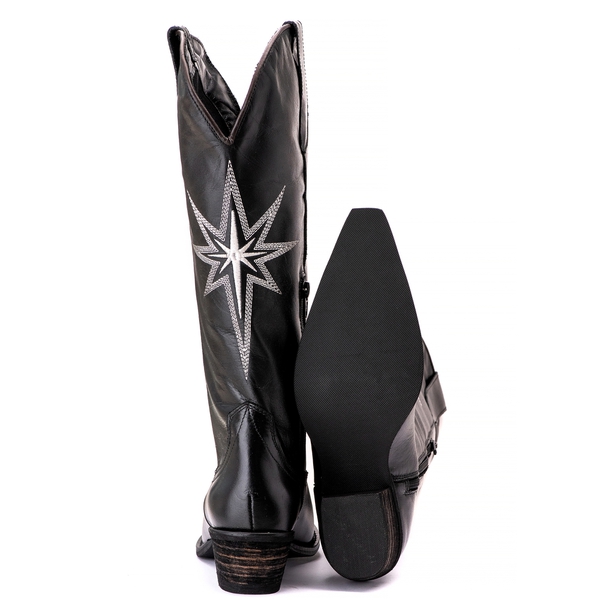 Bota Feminina Texana Tucson - Couro Preto - Solado P52 Rustico Preto 