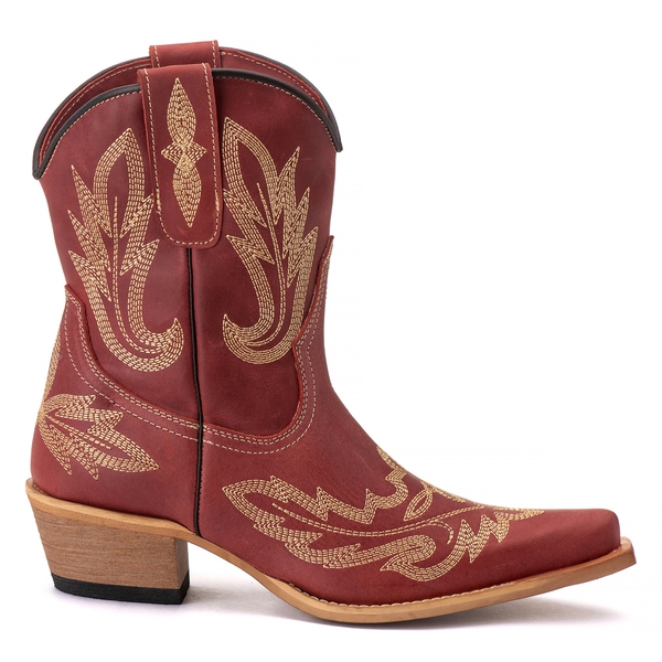 Bota Feminina Texana Tucson - Couro Fóssil Vermelha - Solado P52 Natural