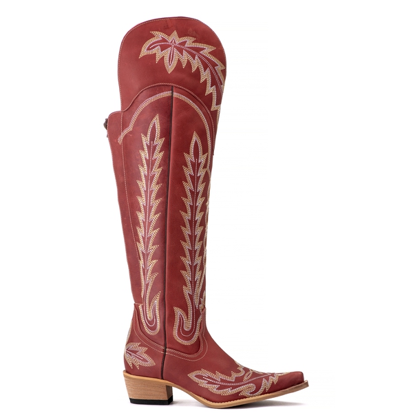 Bota Feminina OverKnee Tucson - Couro Tucson Fóssil Vermelho -Solado P52 Rústico Natural