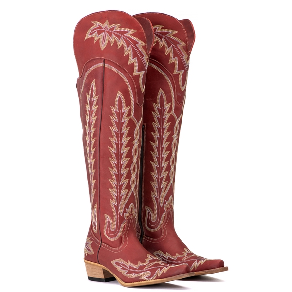 Bota Feminina OverKnee Tucson - Couro Tucson Fóssil Vermelho -Solado P52 Rústico Natural