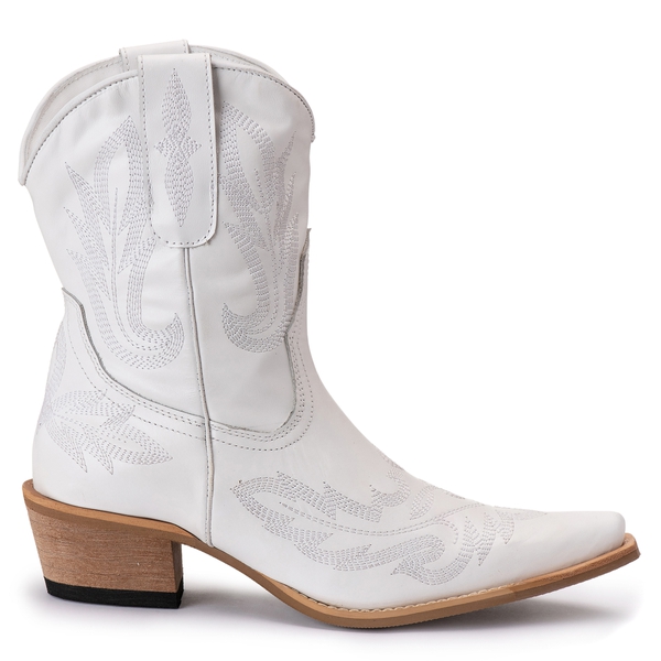 Bota Feminina Texana Tucson - Couro Branco - Solado P52 Natural
