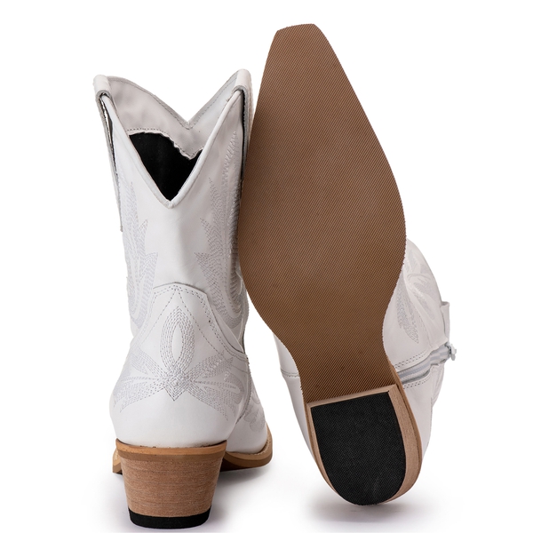 Bota Feminina Texana Tucson - Couro Branco - Solado P52 Natural