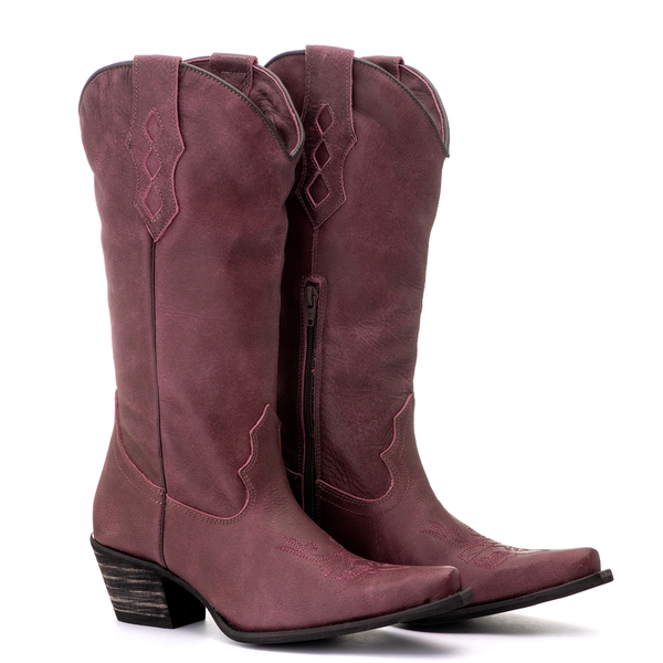 Bota Feminina Texana Tucson - Couro Tucson Roxo - Solado P51 Rústico Preto