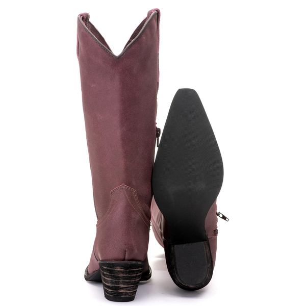 Bota Feminina Texana Tucson - Couro Tucson Roxo - Solado P51 Rústico Preto