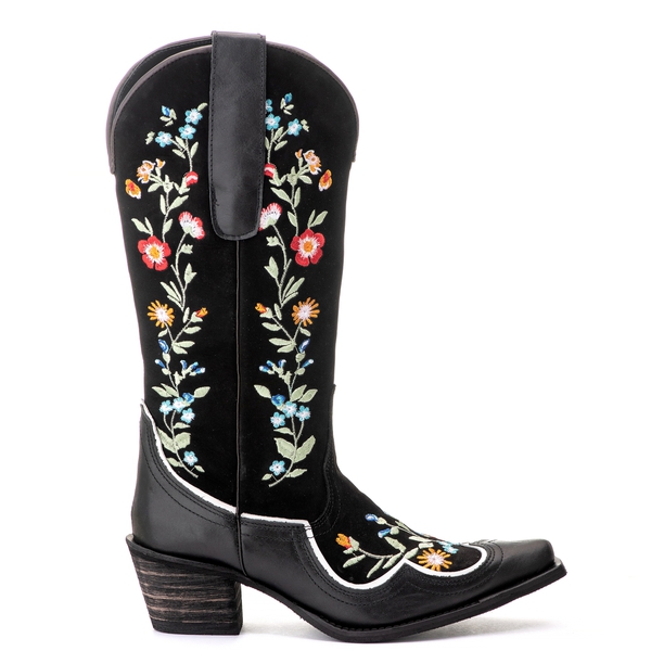 Bota Feminina Texana Tucson - Couro Camurça preto - Solado P51 Rústico Preto