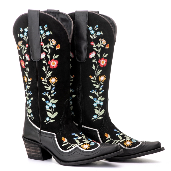 Bota Feminina Texana Tucson - Couro Camurça preto - Solado P51 Rústico Preto