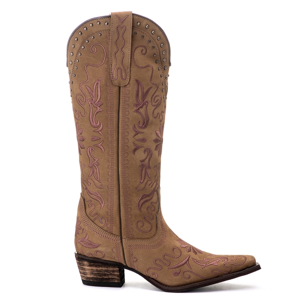 Bota Feminina Texana Tucson - Couro Camurça Caqui - Solado P52 Rústico Café