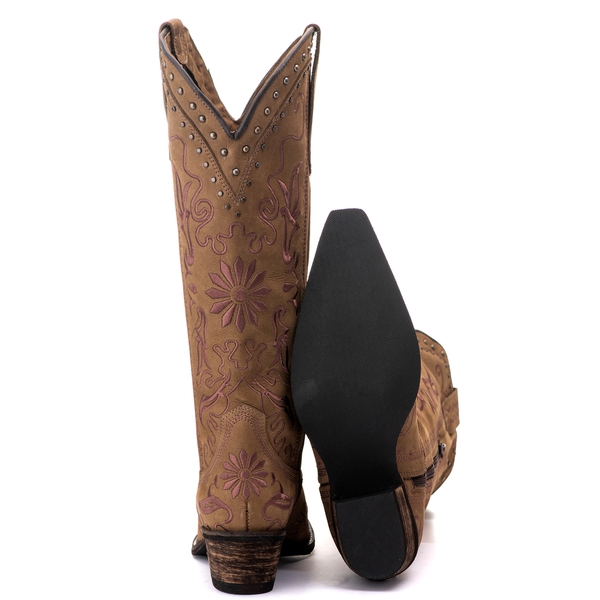 Bota Feminina Texana Tucson - Couro Camurça Caqui - Solado P52 Rústico Café