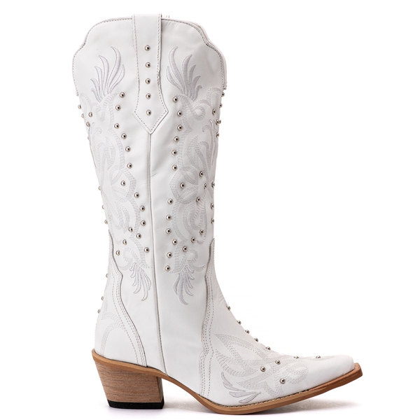 Bota Feminina Texana Tucson - Couro Branco - Solado P51 Natural