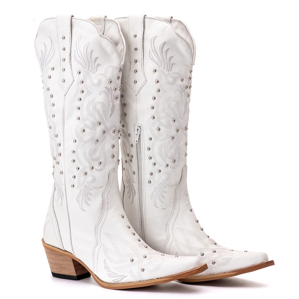 Bota Feminina Texana Tucson - Couro Branco - Solado P51 Natural