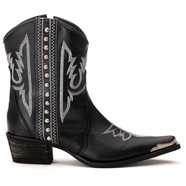 Bota Texana Feminina Tucson - Couro Preto- Solado P52 Rústico Preto