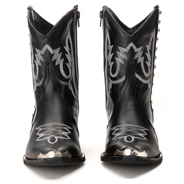 Bota Texana Feminina Tucson - Couro Preto- Solado P52 Rústico Preto