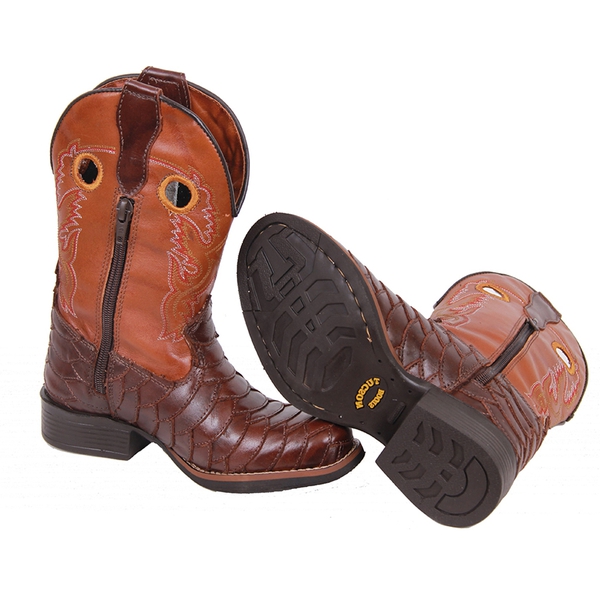 Bota Infantil Tucson - Couro escamado Firenze Café com Firenze Caramelo Cano - Solado Tucson Kids