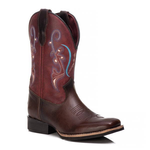 Bota infantil Tucson - Couro Firenze Café com Fóssil Vinho - Solado Tucson Kids