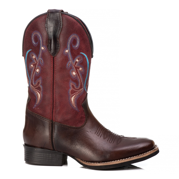 Bota infantil Tucson - Couro Firenze Café com Fóssil Vinho - Solado Tucson Kids