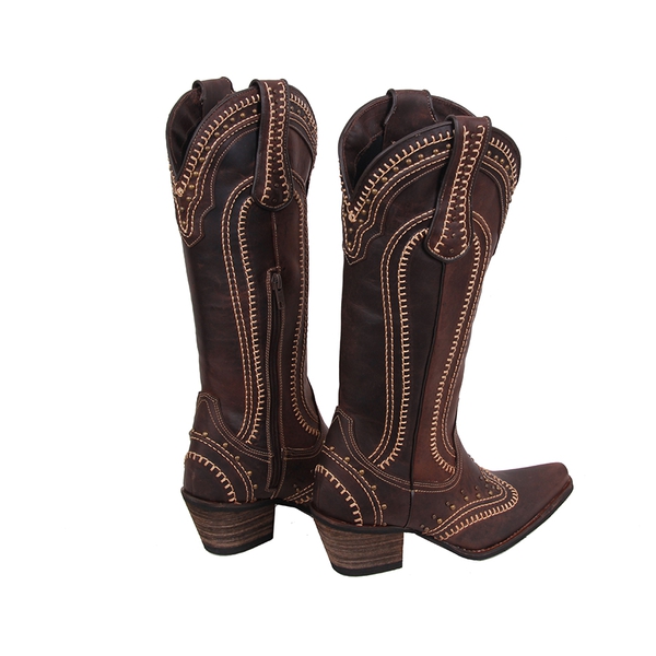 Bota Feminina Texana Tucson - Couro Fóssil Castanho - Solado P51 Rústico Café