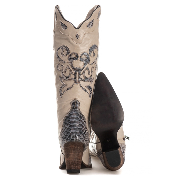 Bota Feminina Texana Tucson - Réptil Cinza Prata - Solado 131 Rústico Café