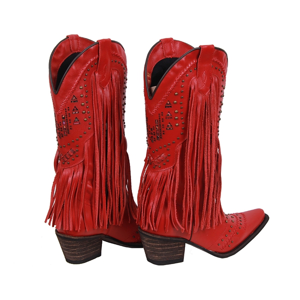 Bota Feminina Texana Tucson - Couro Napa Vermelha - Solado P51 Rústico Preto