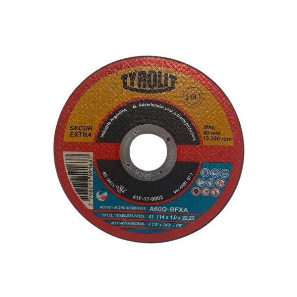 Kit 50 Discos de Corte Tyrolit 41f 115 x 1 x 22,20 A60q- Bfxa ( 4 .1/2 x 3/64 x 7/8 ) Secur 