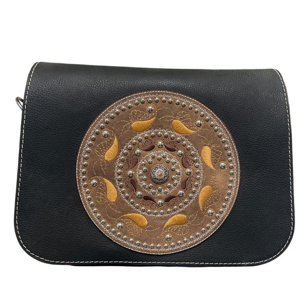 BOLSA GOYAZES FEMININA DE COURO LEGITIMO - PIT STOP PRETO/DALLAS CREME