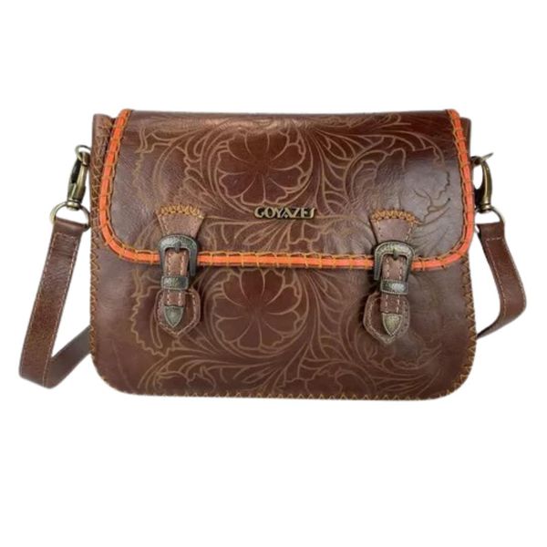 BOLSA GOYAZES FEMININA DE COURO LEGITIMO - MUSTANG CAFÉ/DALLAS CREME