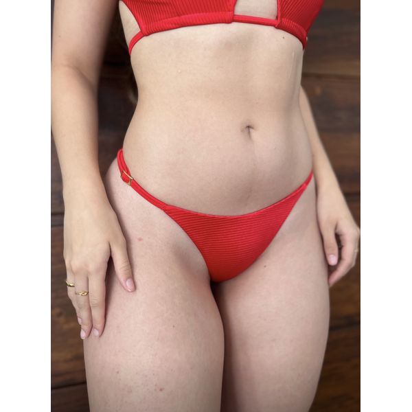 Calcinha Fixa Vermelho Canelado