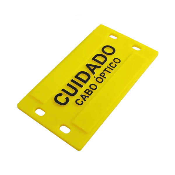 PLACA DE IDENTIFICAÇÃO AMARELA CUIDADO CABO ÓPTICO