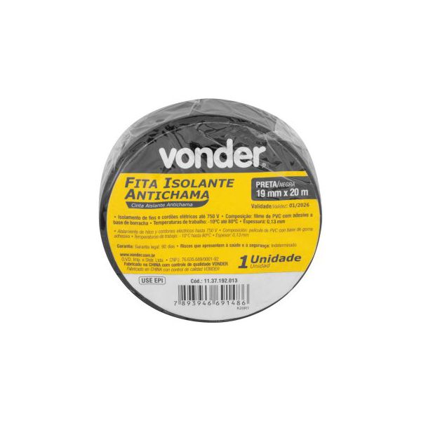 VONDER FITA ISOLANTE PRETA 19MMX20M