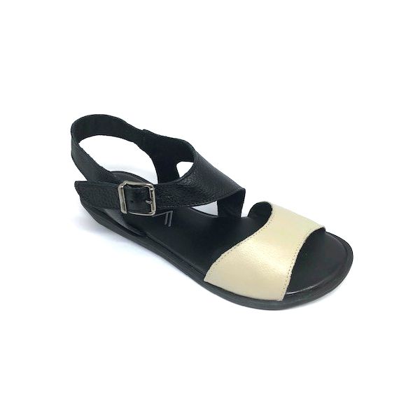 Sandália Rasteira Meg - Off White e Preto