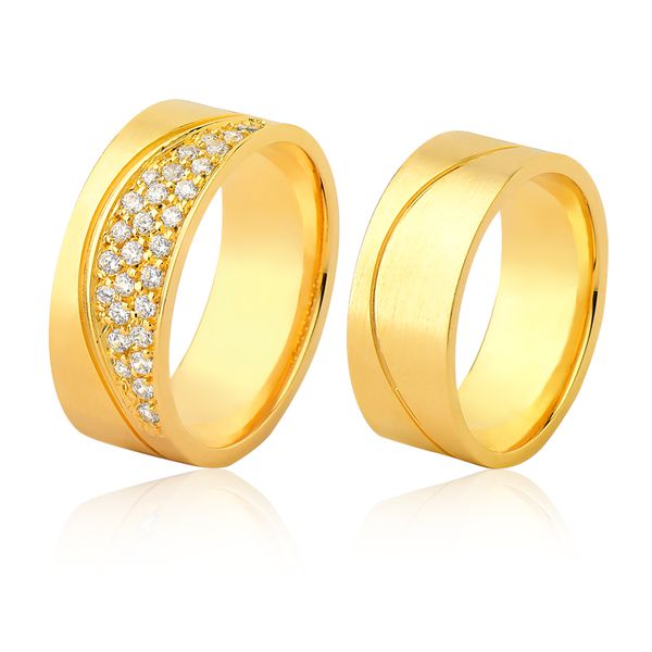 Alianças De Ouro 18k Com Diamantes - FA-1063 - Fábrica das Alianças