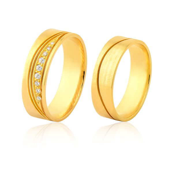 Par De Alianças De Ouro Amarelo 18k - FA-1060 - Fábrica das Alianças