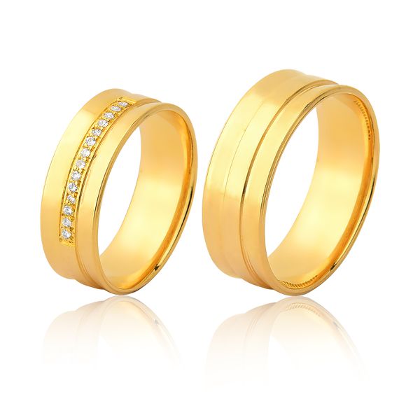 Par De Alianças De Ouro Amarelo 18k - FA-1053-Z - Fábrica das Alianças