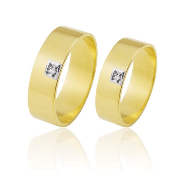 Par De Alianças De Ouro Amarelo 18k - FA-306-Z - Fábrica das Alianças