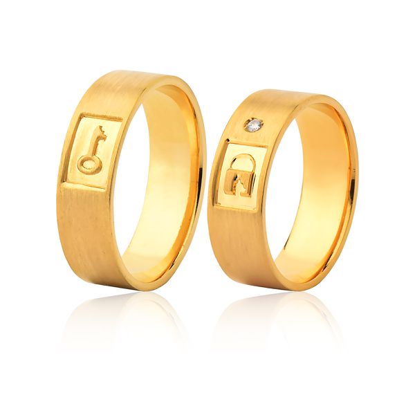 Par De Alianças De Ouro Amarelo 18k - FA-1071 - Fábrica das Alianças