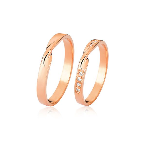 Alianças Em Ouro 18k Rosé Com Brilhantes - FA-2519-R - Fábrica das Alianças