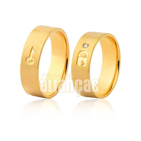 Par De Alianças De Ouro Amarelo 18k - FA-1070 - Fábrica das Alianças