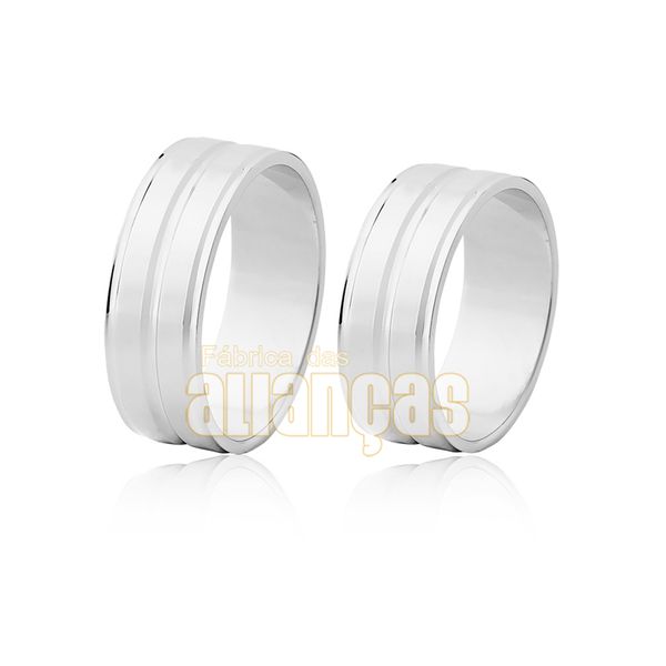 Aliança De Noivado e Casamento Em Ouro Branco 18k 0,750 Fa-489-b - FA-489-B - Fábrica das Alianças