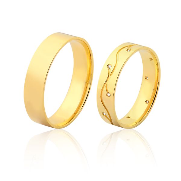 Alianças De Noivado e Casamento Em Ouro Amarelo 18k 0,750 Fa-977