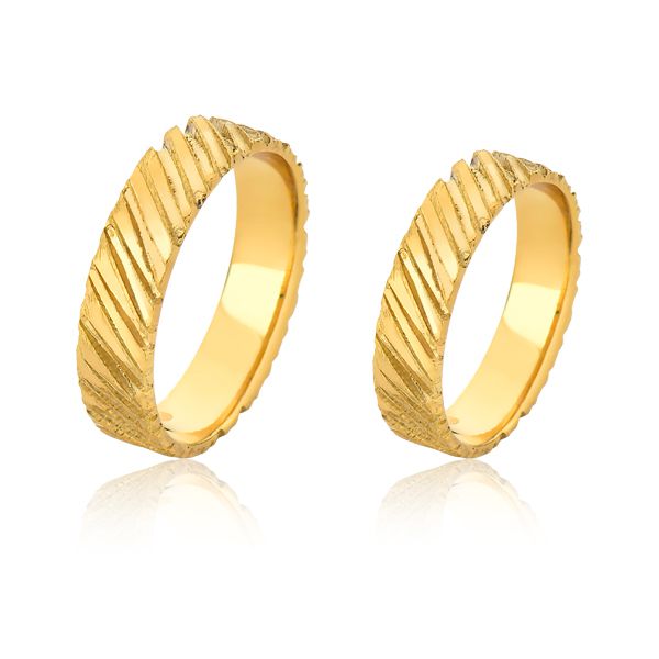 Alianças de Casamento Em Ouro Trabalhadas - FA-1089-10K - Fábrica das Alianças