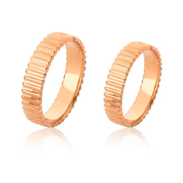 Alianças de Casamento Em Ouro Rose 18K Trabalhadas - FA-1090-R - Fábrica das Alianças