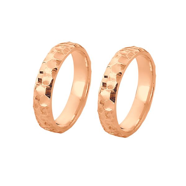 Alianças de Casamento Em Ouro Rose Marteladas - FA-1095-R-10K - Fábrica das Alianças