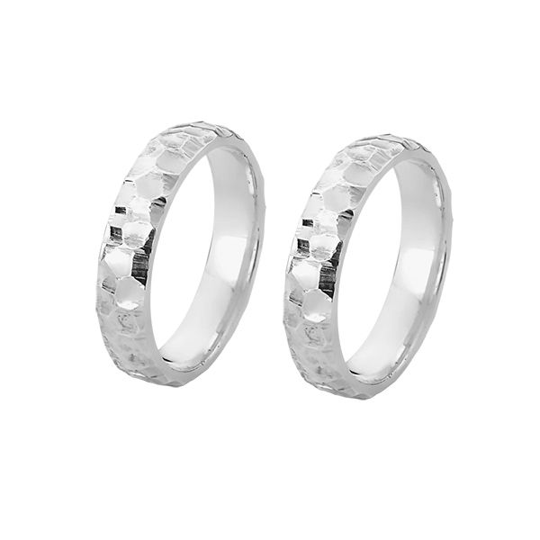 Alianças de Casamento Em Ouro Branco 18K Marteladas - FA-1095-B - Fábrica das Alianças