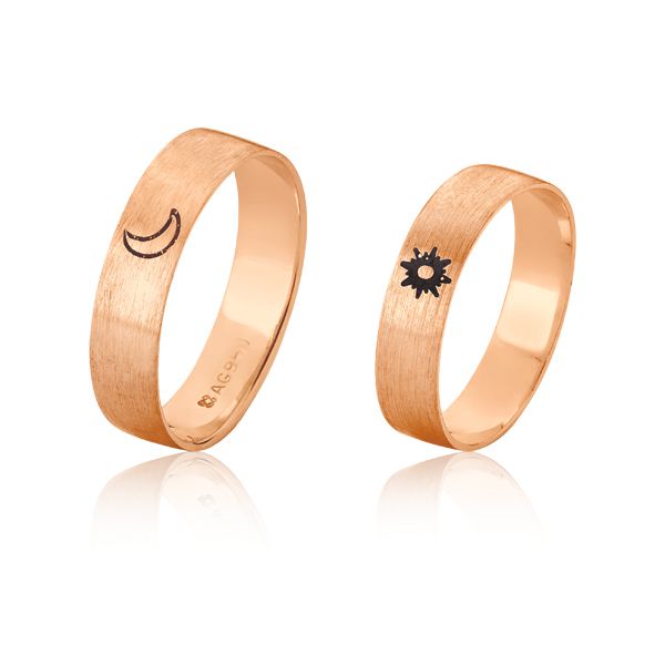 Alianças em Ouro Rose Sol e Lua 18k - FA-1098-R - Fábrica das Alianças