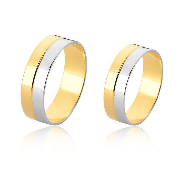 Aliança Em Ouro Amarelo e Ouro Branco 18K - FA-440 - Fábrica das Alianças