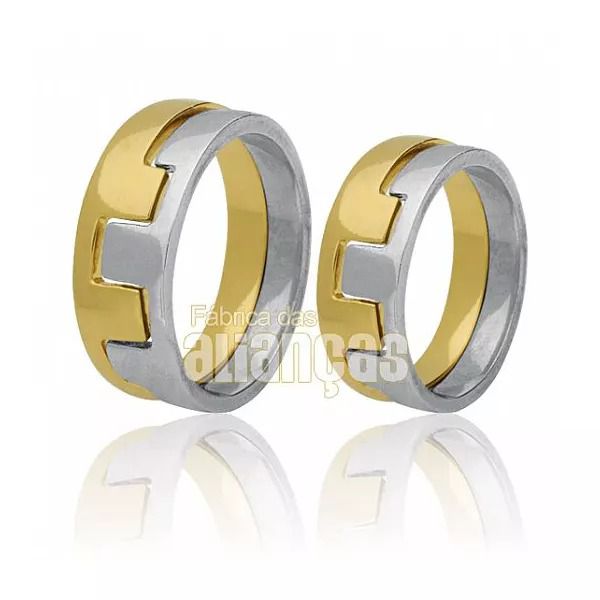 Alianças Bodas De Prata em Ouro Amarelo e Branco 18k 0,750 Polida Reta 6,80mm 