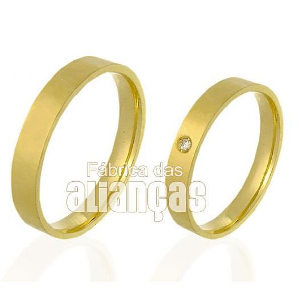 Alianças de Ouro com Diamante - FA-293 - Fábrica das Alianças