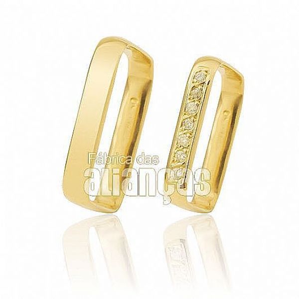 Par De Alianças De Ouro Amarelo 18k - FA-452-Z - Fábrica das Alianças