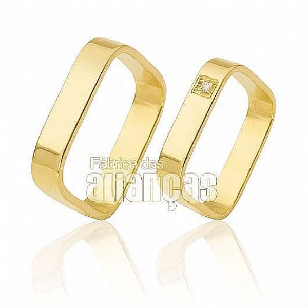 Par De Alianças De Ouro Amarelo 18k - FA-451-Z - Fábrica das Alianças