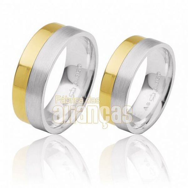 Aliança de Ouro Branco com Detalhe em Ouro Amarelo 18k - FA-815 - Fábrica das Alianças